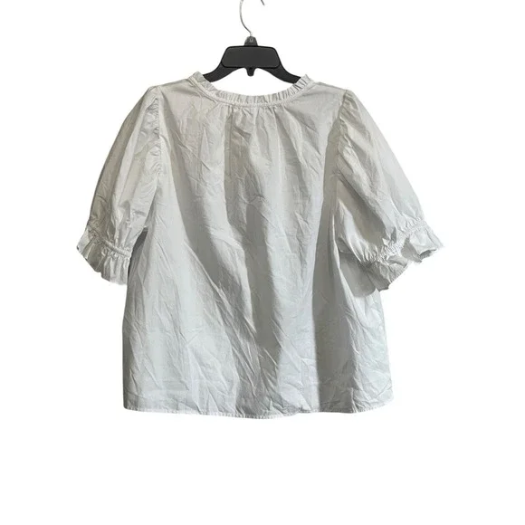 NWT Gap Women Top XL White Puff Sleeve Button Front Ruffle V-Neck - Picture 2 of 9